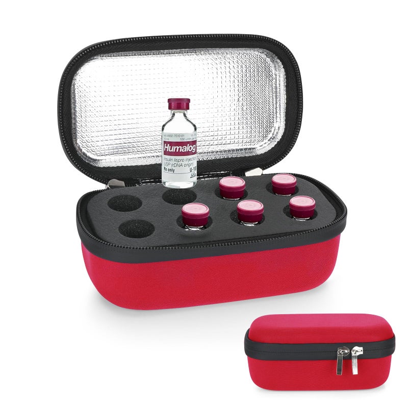 YOUSHARES Insulin Vial Protector Holder - 8 Slots Insulin Fridge Holder Storage Case Organizer for Insulin Cooler Travel, Insulin Fridge Case Fits Standard 10ml U-100 Vials (Red)